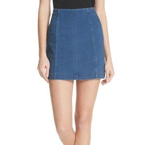 Free People Jean Skirt Denim Mini Modern Femme Panels Indigo Blue Sz 6 #OB504493